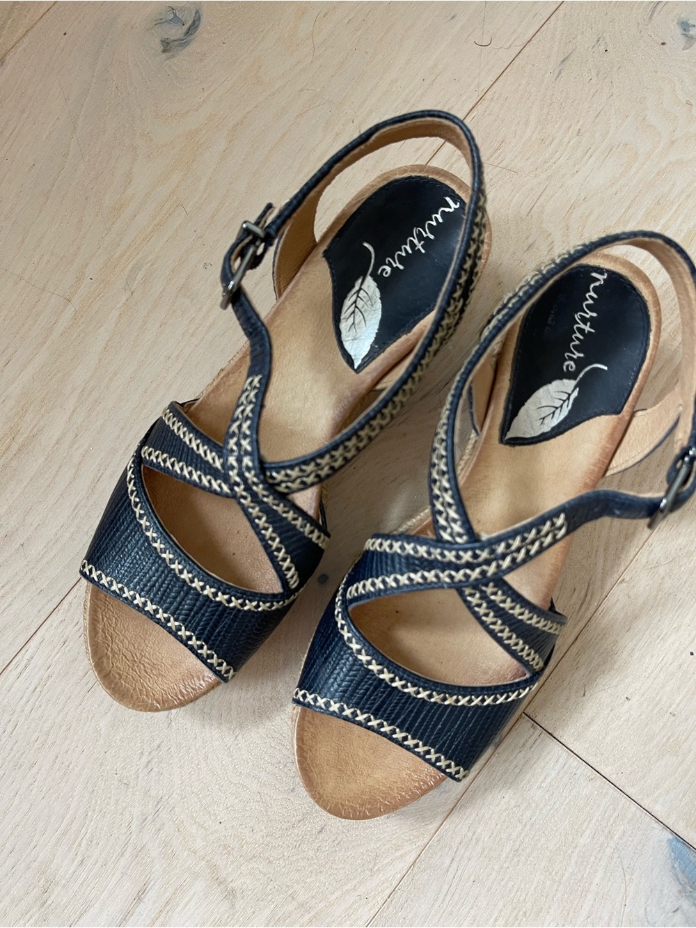 Navy Nurture Strappy Wedge Sandals size 5.5